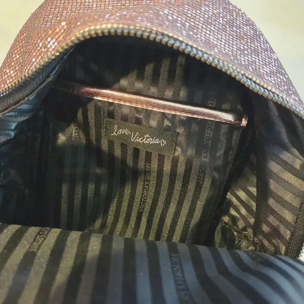 Victoria's Secret Metallic Bling Chain Mini Backpack Sexy Rose Gold Stud Bag